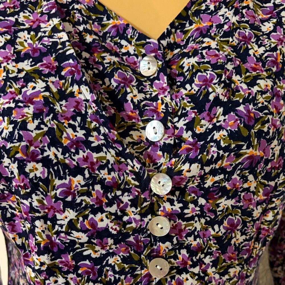 Dark Floral Long Sleeve Maxi Dress Navy Purple Vintage 90s Grandma Goth Grunge - Picture 5 of 10